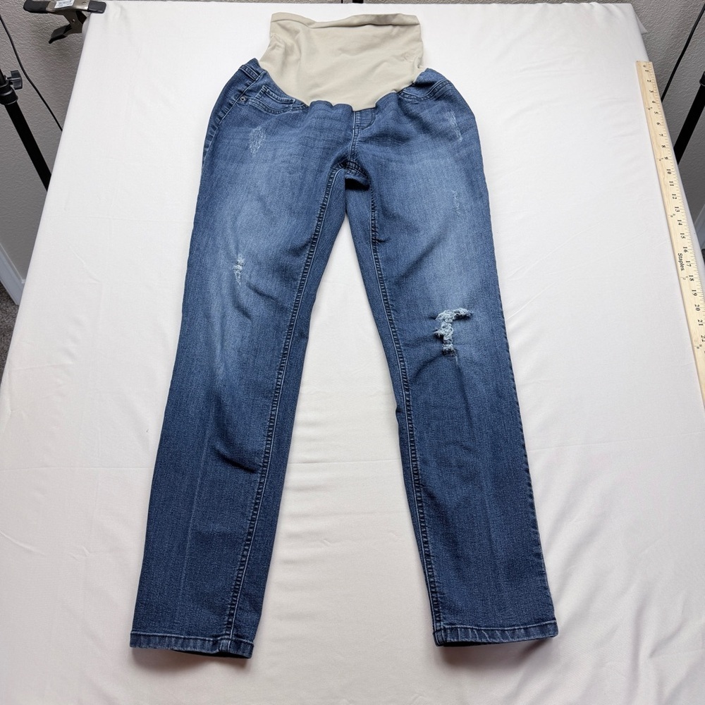 Motherhood Blue Straight-Leg Maternity Jeans with Beige Panel